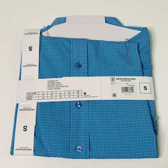 Nick Graham Men's Shirt S Printed Performance Stretch Short Sleeve Shirt Blue S - Picture 3 of 11